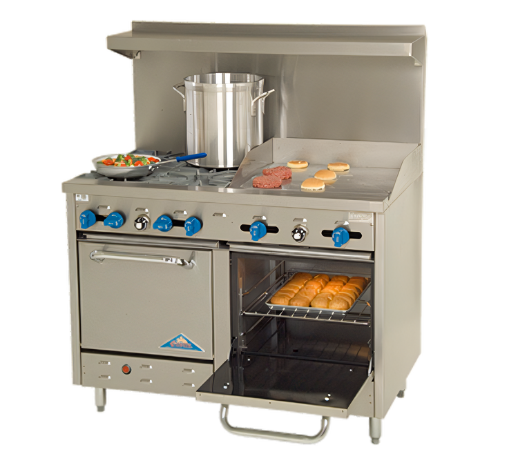 Product image #1 for Comstock-Castle 48-Inch Gas Range with 4 Star Burners, 24-Inch Griddle, and 2 Space-Saver Ovens