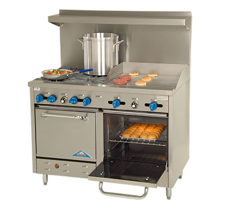 Product image #1 for Comstock-Castle 48-Inch Gas Range with 4 Star Burners, 24-Inch Griddle, and 2 Space-Saver Ovens