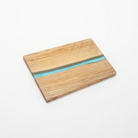 American Metalcraft 12 x 10 Inch Olive Wood Rectangular Serving Board with Blue Polyresin Accent