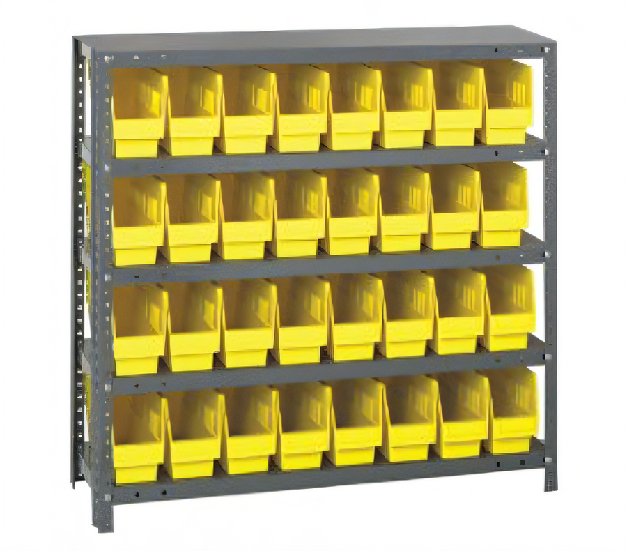 Product image #1 for Quantum Heavy-Duty Stationary Wire Shelving Unit with 5 Shelves and 32 Included QSB203 Bins, 36"W x 18"D x 39"H