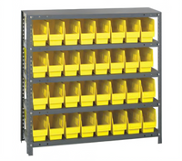 Quantum Heavy-Duty Stationary Wire Shelving Unit with 5 Shelves and 32 Included QSB203 Bins, 36