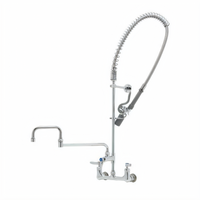 T&S Brass EasyInstall 8-Inch Wall Mount Pre-Rinse Unit with Add-On Faucet, 18-Inch Double Joint Swing Nozzle, and 0.65 GPM Spray Valve