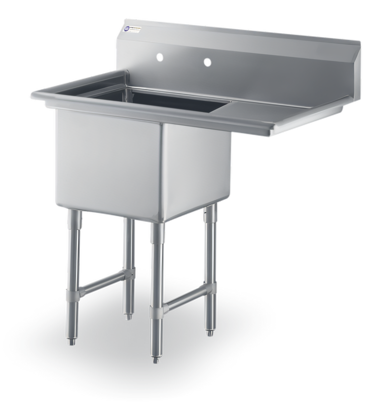 Product image #1 for Steel Works Stainless 1-Compartment Sink with Right-Hand Drainboard, 24 x 24 x 14-Inch Bowl