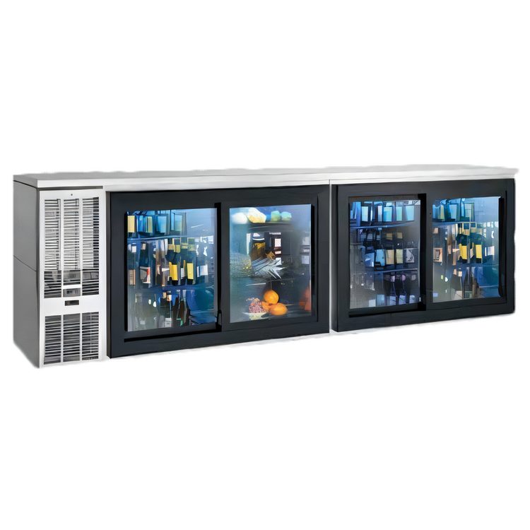 Product image #1 for Perlick Four-Section Sliding Glass Door Refrigerated Back Bar Cabinet, 108-Inch, Self-Contained Side-Mount