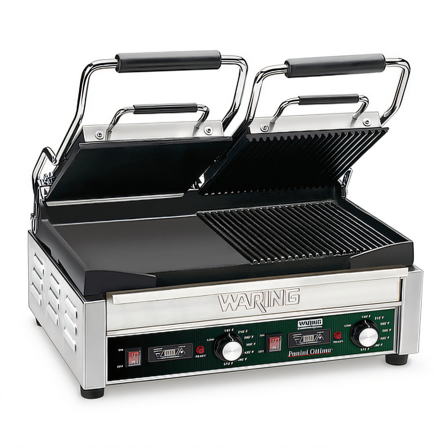 Product image #1 for Waring Panini Ottimo Double Italian-Style Panini/Flat Grill with Timer, 17 x 9.25 Inch Dual Cast Iron Plates, 240V