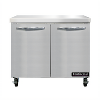 Continental Refrigerator 36-Inch Two-Section Worktop Freezer with Stainless Steel Flat Top and Rear-Mounted Self-Contained Refrigeration