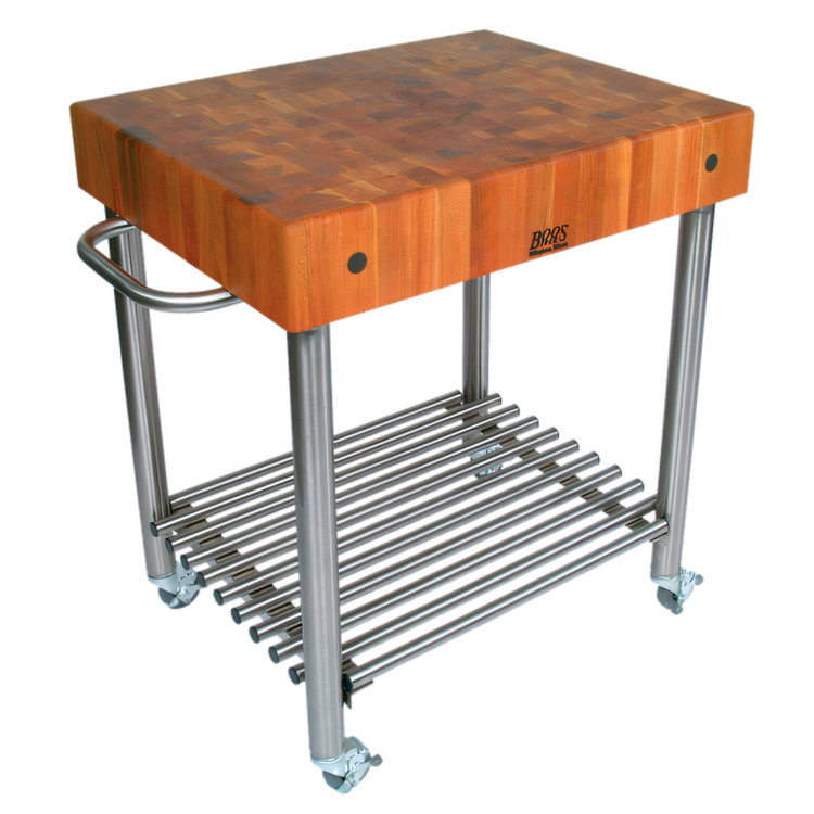 Product image #1 for John Boos Cucina D'Amico Cherry End Grain Butcher Block Cart with Stainless Steel Base