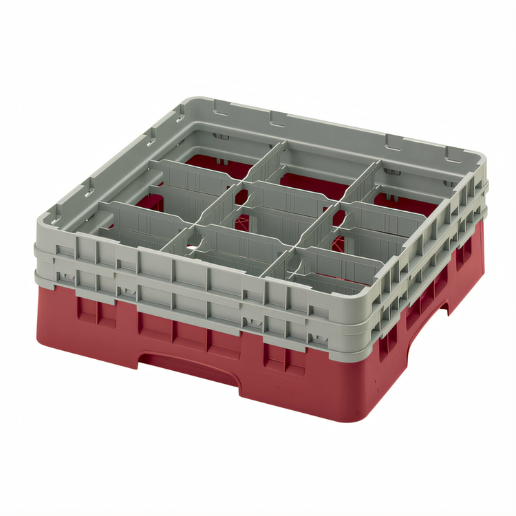 Product image #2 for Cambro Camrack® Full-Size 9-Compartment Glass Rack with 2 Extenders, Cranberry