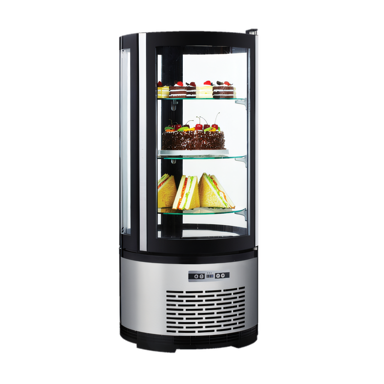 Product image #1 for Omcan Countertop 3-Sided Refrigerated Cake Display Case with 3 Glass Shelves, 3.53 Cu. Ft.