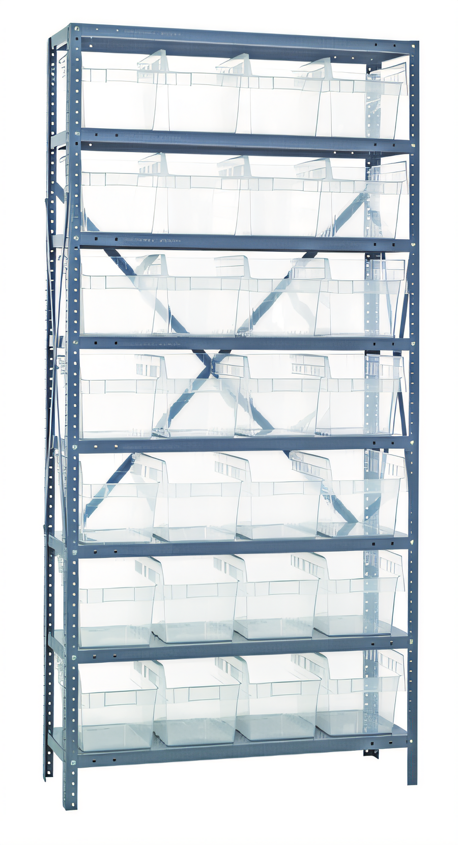 Product image #1 for Quantum Heavy-Duty Stationary Wire Shelving Unit with 8 Shelves and 28 Clear Bins, 18"D x 36"W x 75"H