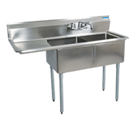 BK Resources 18-Gauge Two Compartment Stainless Steel Sink with Left Drainboard, 18 x 18 x 12 Inch Bowls