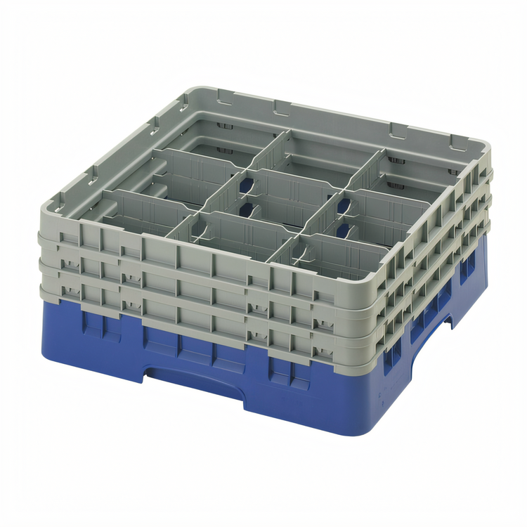 Product image #2 for Cambro Camrack® Full Size 9-Compartment Glass Rack with 3 Soft Gray Extenders, Navy Blue