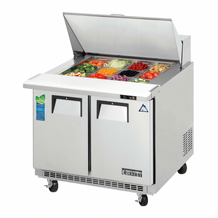 Product image #1 for Everest Refrigeration EPBSR2 Back-Mount Mega-Top 2-Section Sandwich Prep Table, 35-5/8-Inch, 10 Cu. Ft.