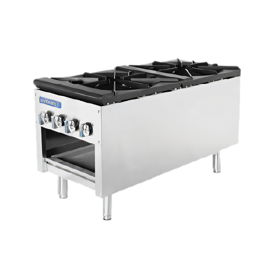 Product image #1 for Turbo Air Radiance Heavy Duty 18-Inch Gas Stock Pot Range with Storage Base, (2) 3-Ring Burner Sections, 158,000 BTU