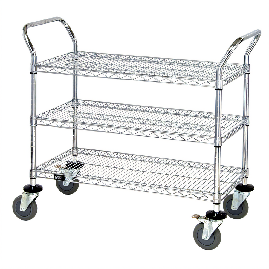 Product image #1 for Quantum Chrome-Plated 3-Shelf Utility Cart, 1,200 lb Capacity, 42 x 18 x 37-1/2 Inches