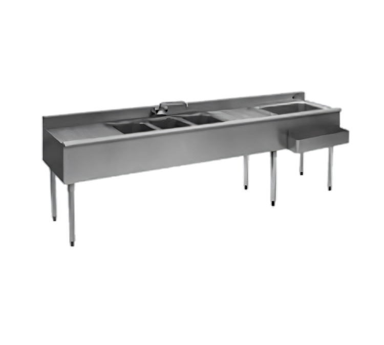 Product image #1 for Eagle Group 1800 Series 84-Inch Underbar Combination Unit with 3 Sink Bowls, 2 Drainboards, 24-Inch Ice Bin, and Right Speedrail