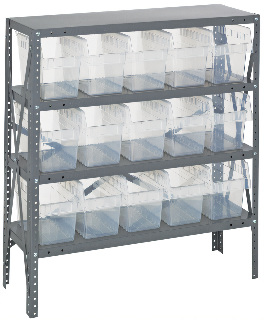 Product image #1 for Quantum 1839-SB804CL Heavy-Duty 4-Shelf Wire Shelving Unit, 36 Inches W x 18 Inches D x 39 Inches H — 400 lb Per Shelf (Includes 15 QSB804 Clear Bins)