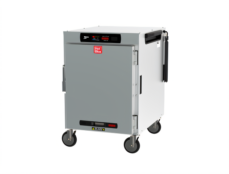 Product image #1 for Metro HotBlox Wide 8-Pan Half-Height Mobile Pass-Thru Insulated Holding Cabinet, Digital Touchscreen, Solid Front / Clear Rear Doors