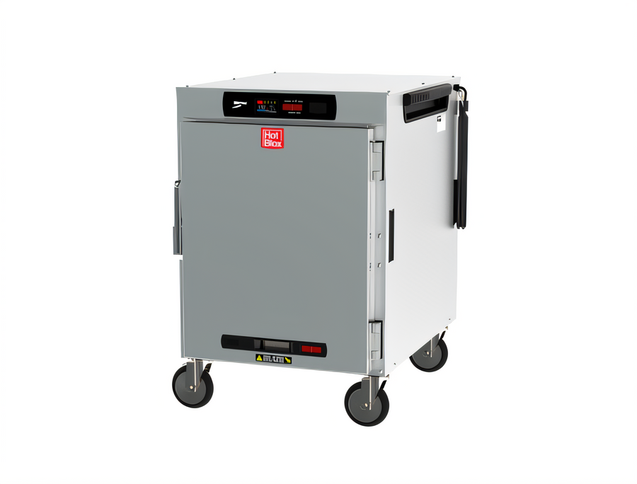 Product image #1 for Metro HotBlox Wide 8-Pan Half-Height Mobile Pass-Thru Insulated Holding Cabinet, Digital Touchscreen, Solid Front / Clear Rear Doors