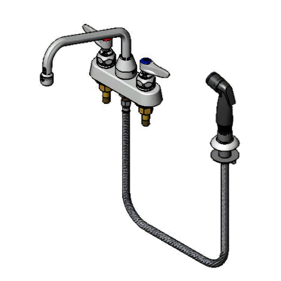 Product image #1 for T&S Brass Deck-Mount Workboard Faucet with 8-Inch Swing Spout and Side Spray, 4-Inch Centers