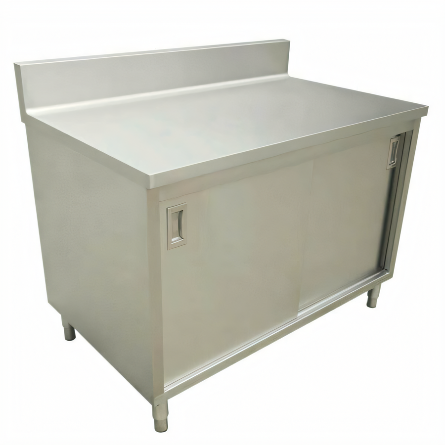 Product image #1 for Omcan USA 72-Inch x 30-Inch Stainless Steel Enclosed Work Table with Cabinet Base, Sliding Doors, and 6-Inch Backsplash