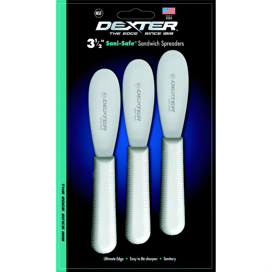 Product image #1 for Dexter Russell Sani-Safe 3-1/2 Inch Stainless Steel Sandwich Spreader with Textured White Polypropylene Handle, 3-Pack