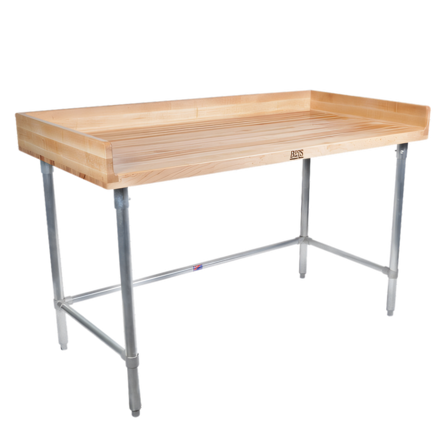 Product image #1 for John Boos DNB12 120" x 30" Baker's Top Wood Work Table with Galvanized Base
