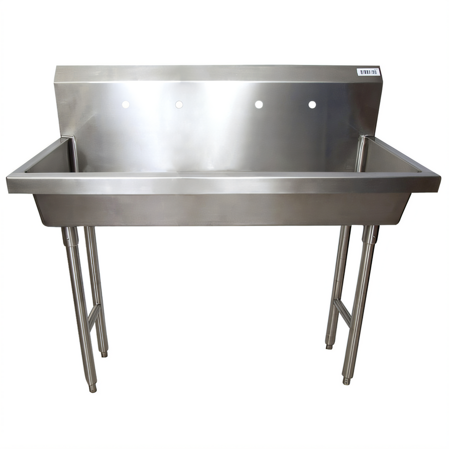 Product image #1 for Two-Station Freestanding Hand Wash Sink, 48 Inch Wide, 8 Inch Deep Bowls, Stainless Steel