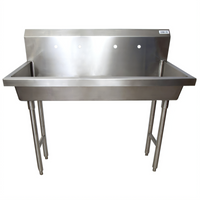 Two-Station Freestanding Hand Wash Sink, 48 Inch Wide, 8 Inch Deep Bowls, Stainless Steel