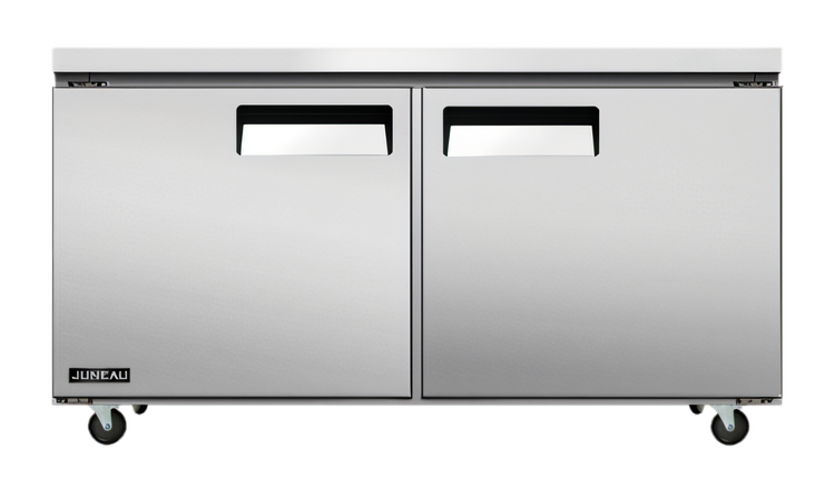 Product image #1 for Juneau 60-Inch Two-Section Undercounter Reach-In Refrigerator, 8.9 Cu. Ft., Stainless Steel, Solid Hinged Doors