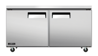 Juneau 60-Inch Two-Section Undercounter Reach-In Refrigerator, 8.9 Cu. Ft., Stainless Steel, Solid Hinged Doors