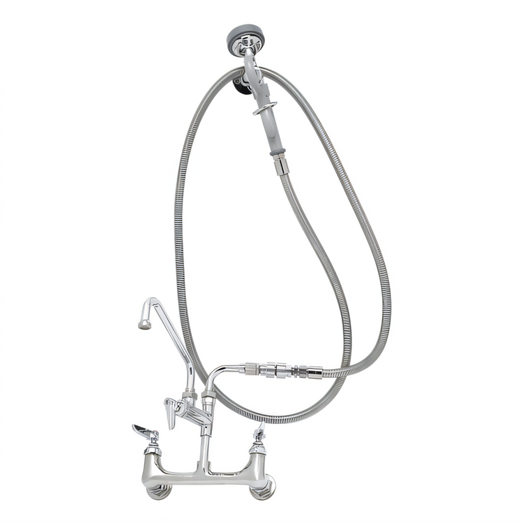 Product image #1 for T&S Brass Wall-Mount Pre-Rinse Spray Assembly with 8-Inch Adjustable Centers, 12-Inch Swing Nozzle and 104-Inch Hose