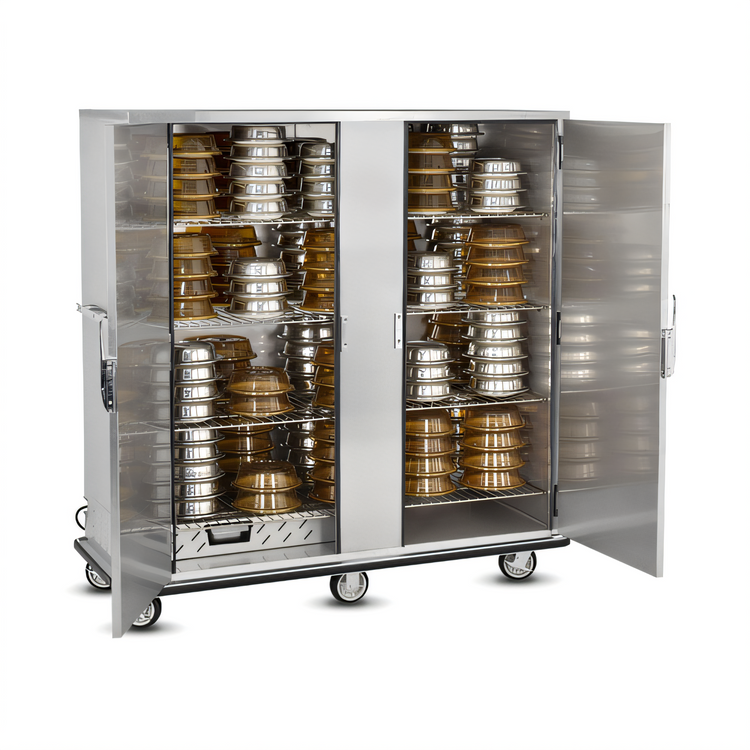 Product image #1 for FWE P-Series Electric Humi-Temp Mobile Heated Banquet Transport & Serve Cabinet, 200 Covered Plate Capacity, Double Doors, Stainless Steel