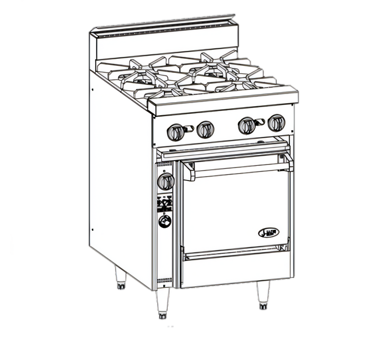 Product image #1 for Bistro 24-Inch Gas Restaurant Range with 4 Open Burners and Standard Oven, Stainless Steel, 150,000 BTU