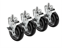 Krowne Royal Series 5-Inch Swivel Threaded Stem Casters with Brake, Set of 4