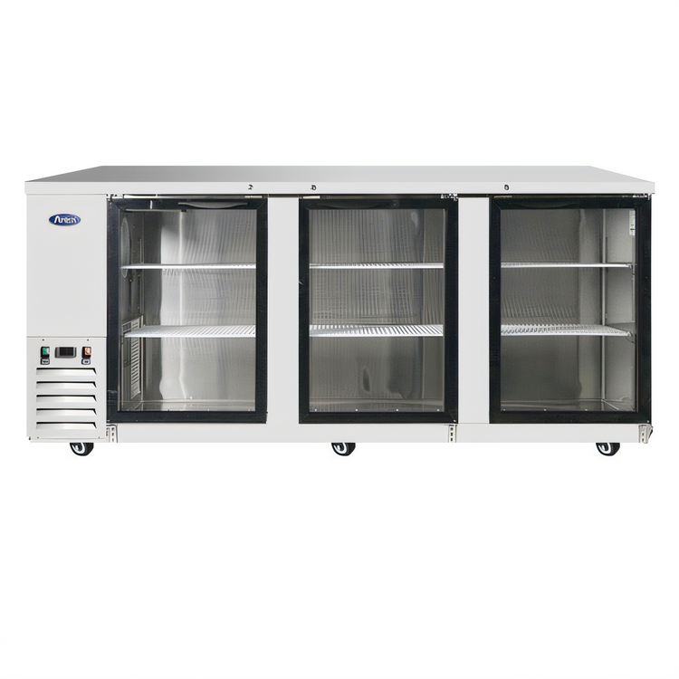 Product image #1 for Atosa 3-Section Glass Door Back Bar Cooler, 30.1 Cu. Ft., Side-Mounted Refrigeration