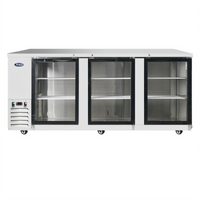 Atosa 3-Section Glass Door Back Bar Cooler, 30.1 Cu. Ft., Side-Mounted Refrigeration