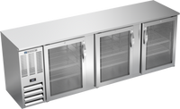 Beverage-Air Three-Section Shallow-Depth Glass-Door Back Bar Refrigerator, 94 Inch, Stainless Steel Top & Exterior