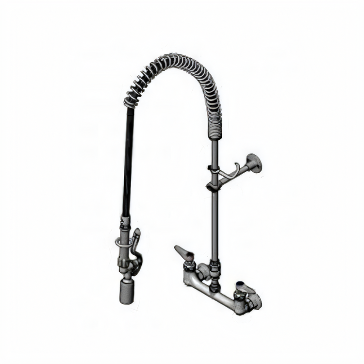Product image #1 for T&S Brass EasyInstall Wall-Mount Pre-Rinse Unit, 8-Inch Centers, Spring-Action Gooseneck, 44-Inch Hose, 0.65 GPM Spray Valve
