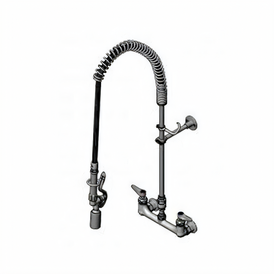 Product image #1 for T&S Brass EasyInstall Wall-Mount Pre-Rinse Unit, 8-Inch Centers, Spring-Action Gooseneck, 44-Inch Hose, 0.65 GPM Spray Valve