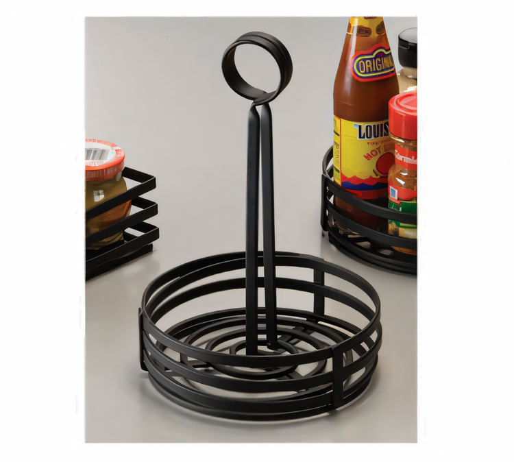 Product image #1 for Flat Coil Wrought Iron Round Condiment Basket, 6 Inch Diameter x 9.5 Inch H, Black