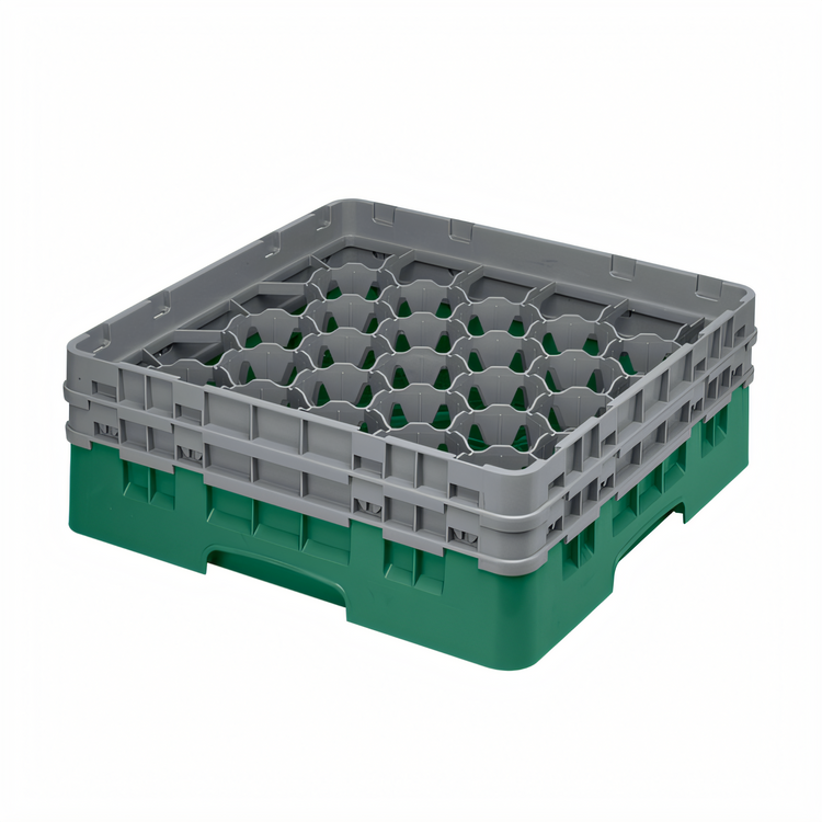 Product image #2 for Cambro Camrack Full Size 30-Compartment Glass Rack with 2 Soft Gray Extenders, Sherwood Green