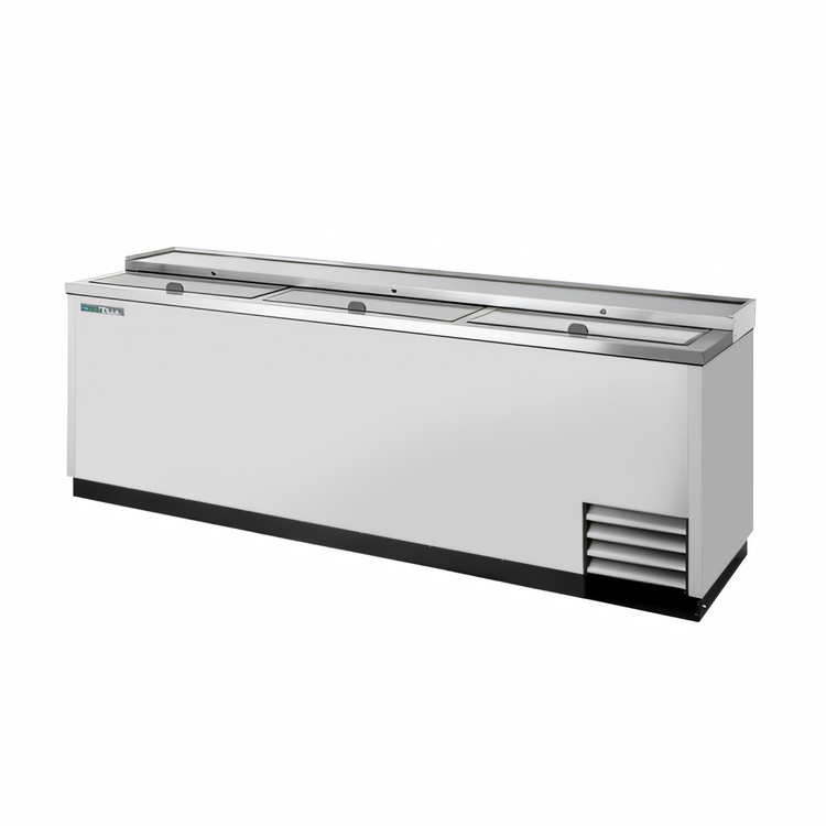 Product image #1 for True 95-Inch Deep-Well Flat-Top Horizontal Bottle Cooler with 3 Lids, 37.5-Case Bottle / 55-Case Can Capacity