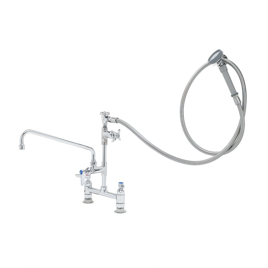 Product image #1 for T&S Brass B-0177 8-Inch Center Deck-Mount Add-On Mixing Faucet with 12-Inch Swing Nozzle and Spray Unit