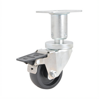 BK Resources Adjustable Height 3-Inch Phenolic Swivel Plate Caster Kit with Toe Activated Brake, Set of 4