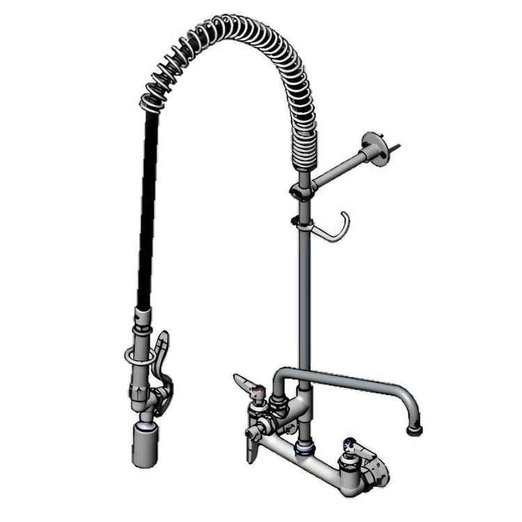 Product image #1 for T&S Brass EasyInstall 8-Inch Wall Mount Pre-Rinse Unit with 12-Inch Swing Nozzle and Add-On Faucet