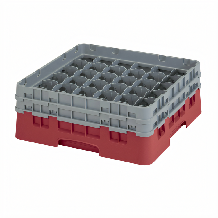 Product image #2 for Cambro Camrack® Full Size Low Profile 36-Compartment Glass Rack with 2 Soft Gray Extenders, Cranberry