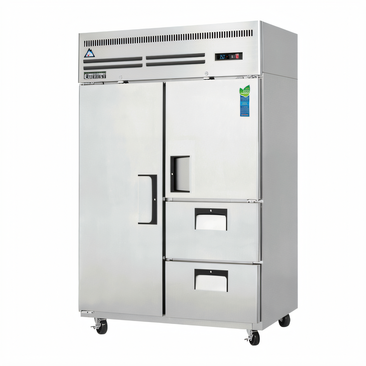 Product image #1 for Everest Refrigeration Two-Section Reach-In Refrigerator with Solid Door, Half-Door, and Drawers, 48 Cu. Ft., Top-Mounted Self-Contained