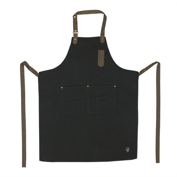 Product image #1 for Winco Signature Chef Black Full-Length Bib Apron with 8 Waist Pockets and Pen Pocket