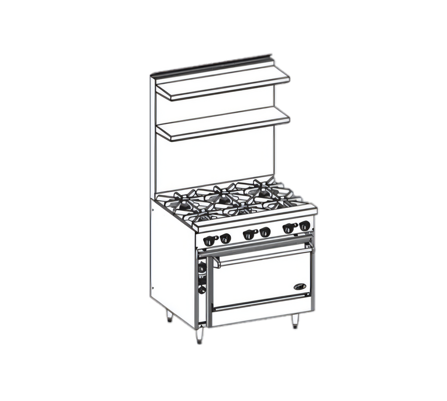 Product image #1 for Jade Bistro 36-Inch Heavy-Duty Gas Restaurant Range with 6 Open Burners and Cabinet Base